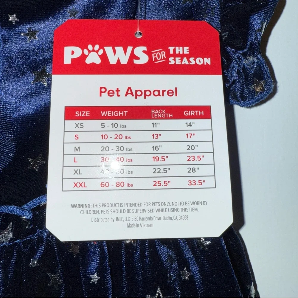 🆕 Paws for the Season Navy BlueVelour Dog Dress w/ Silver Stars Size Small